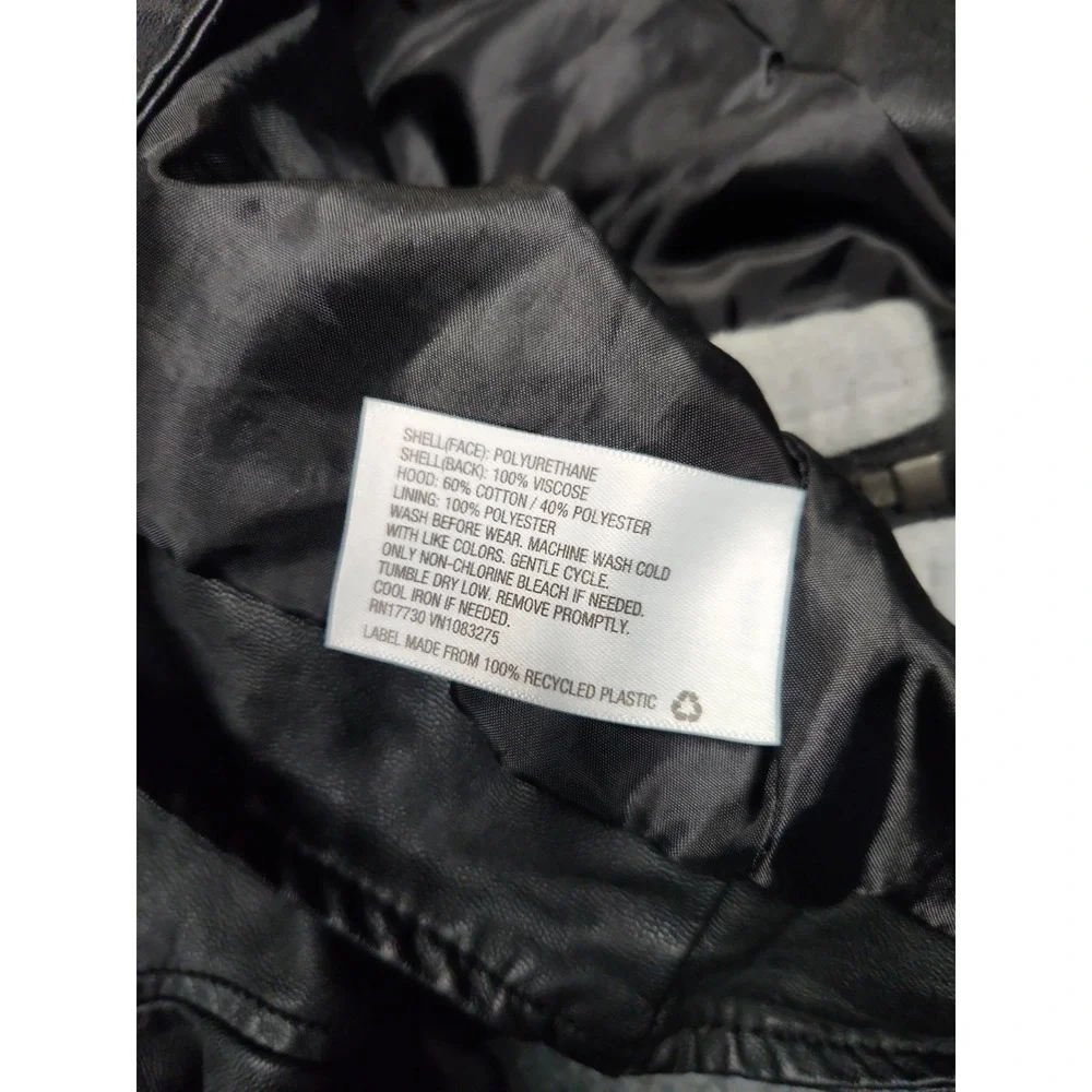 Genuine Kids OshKosh Toddler Faux Leather Moto Jacket Black Grey Hooded Coat 2T